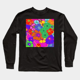 bright colorful retro flower pattern Long Sleeve T-Shirt